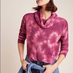 Maeve Anthropologie Ainsley Pink Tie-Dye Cowl Neck Thermal Long Sleeve XS